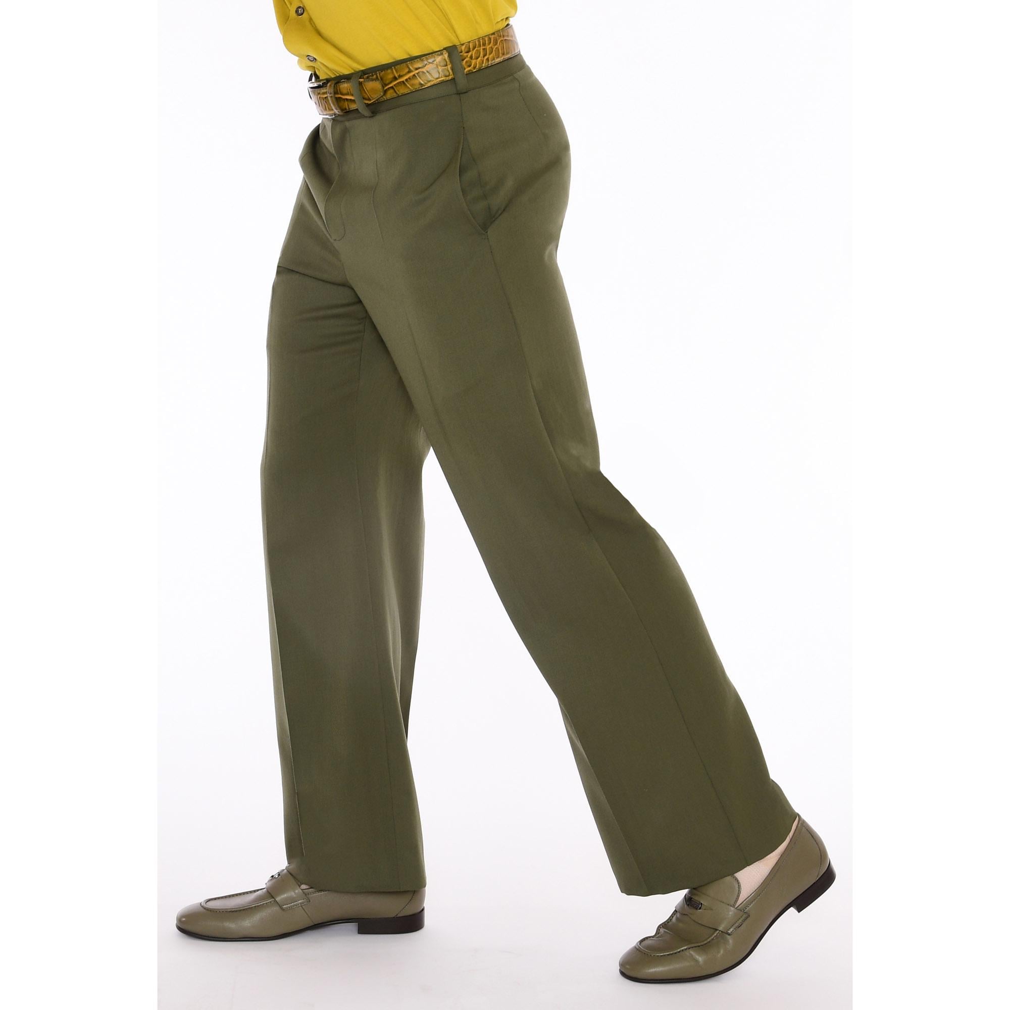 Vintage 70s Italian Wool Wide Leg Formal Trousers - Men's Olive
