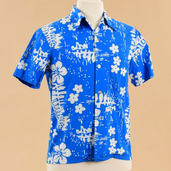 Vintage 1990s Blue Hawaiian Shirt | 90s Men's Tro… - image 4