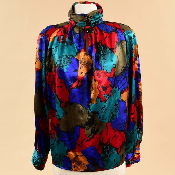 Vintage 1980s Vibrant Turtleneck Blouse | Retro 8… - image 3