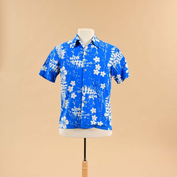 Vintage 1990s Blue Hawaiian Shirt | 90s Men's Tro… - image 1