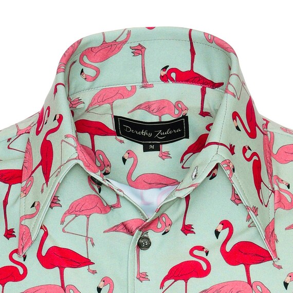 Men's Flamingo Print Shirt | Butterfly Collar Button Down | 70s