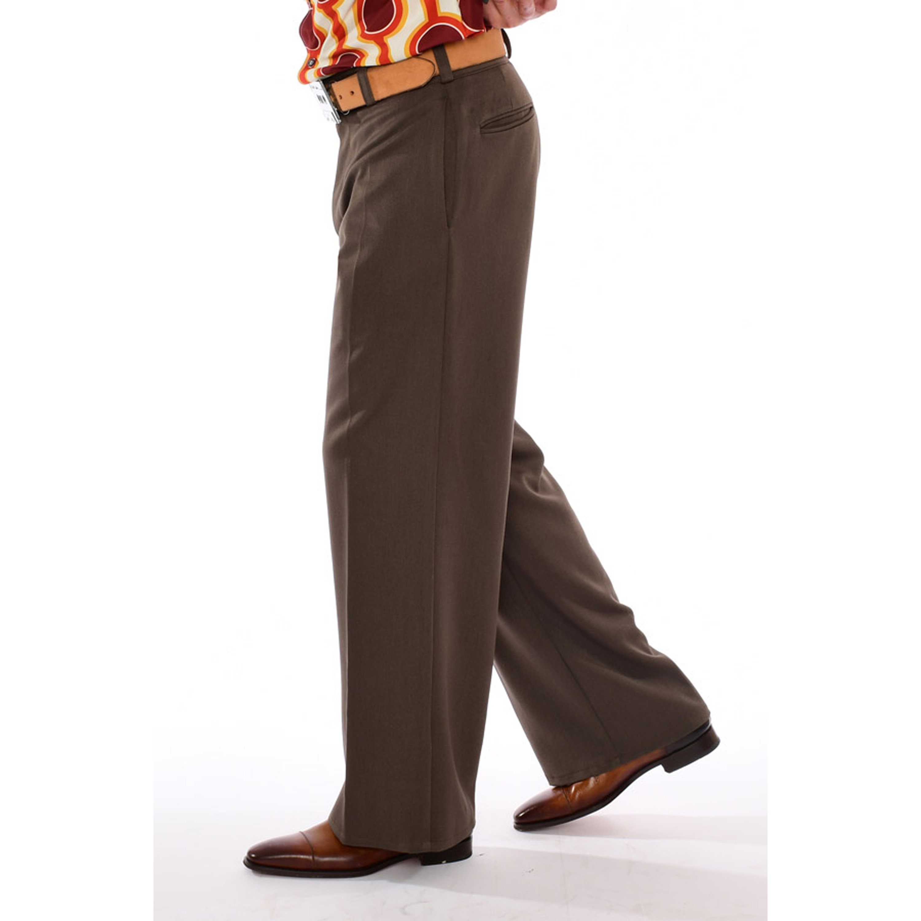 Men's High Waist Light Brown Wide Leg Dress Pants in Soft Gabardine Stretch Fabric