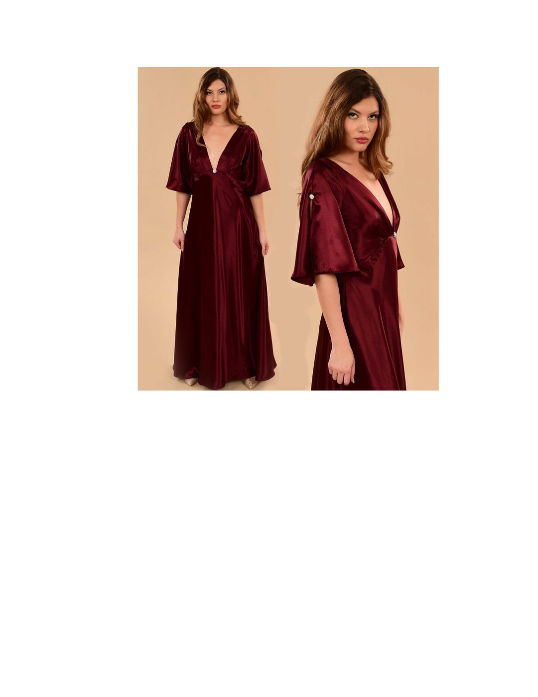 Elowen Embellished Satin Maxi Gown (Red)