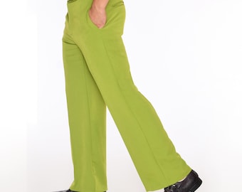 Vintage 70s Chartreuse Wide Leg Gabardine Stretch Dress Pants