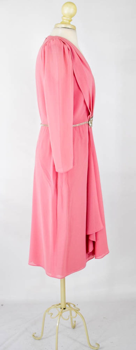 Vintage 1970s Halston Style Dress | 70s Pink Rhin… - image 3