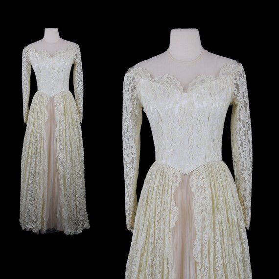 Vintage 1940s 40s Retro Ivory Satin Floral Lace Fitted Bodice Etsy