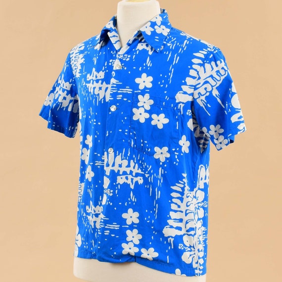 Vintage 1990s Blue Hawaiian Shirt | 90s Men's Tro… - image 3