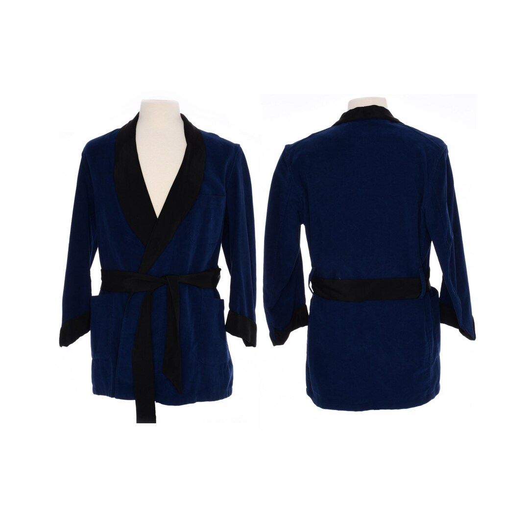 Hefer Robe Vintage 1960s Suede Hefner Robe | Blue & Black Retro Playboy Style ...