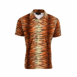 Bold Tiger Print Performance Golf Polo Shirt with Short Sleeves