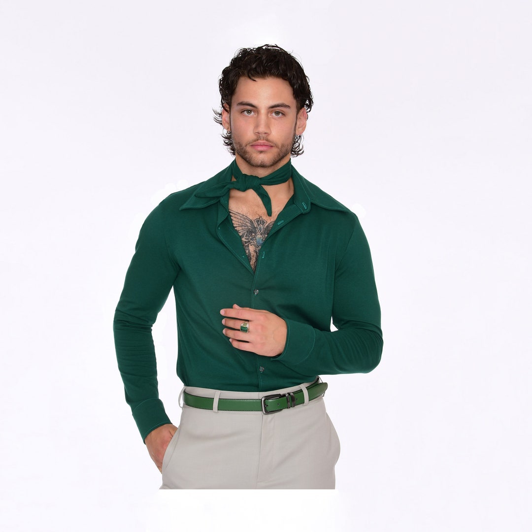 Camisa de punto de manga larga de algodón tencel verde esmeralda