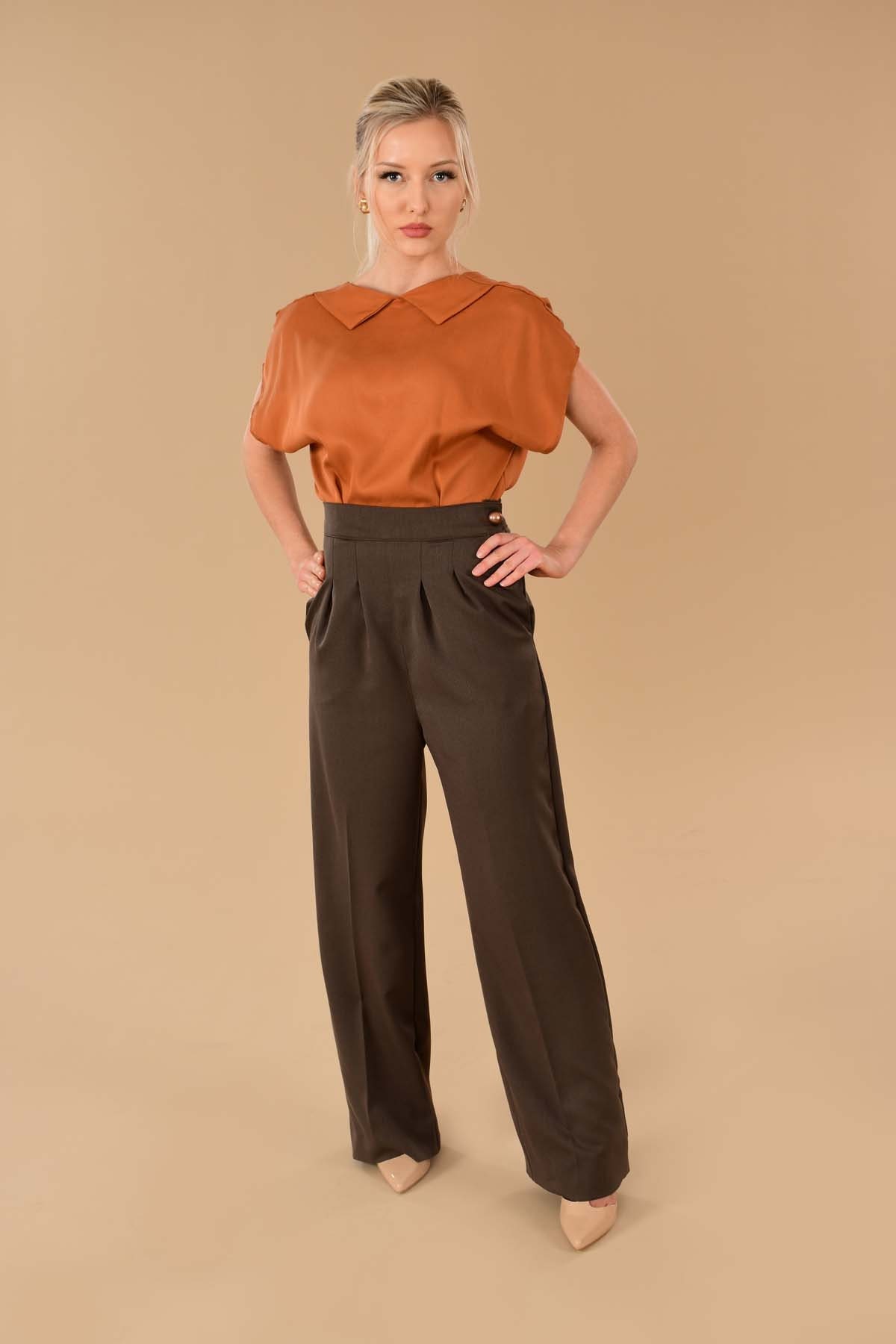 Vintage Style High Waist Dress Pants Fall Brown Pleated Wide - Etsy