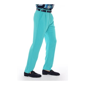 Aqua Blue Men&#39;s Vintage High-Waist Tapered Dress Trousers: Stretchy Tailored Work Pants for Stylish Comfort