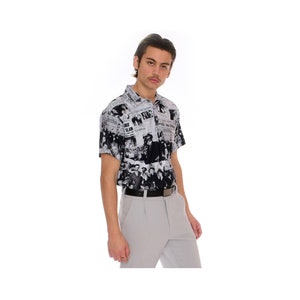 Mens Vintage Style Polo Shirt Old Hollywood Gangster Collage Print