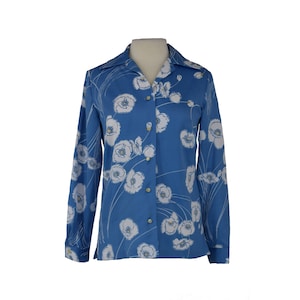 Vintage 1970s Tiki Hawaiian Shirt | Retro 70s Tori Richard Button Up Shirt | Vtg Blue White Floral Butterfly Collar Shirt | Size Large L
