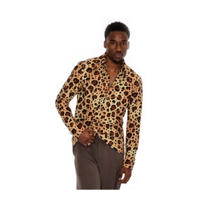 Mens Leopard Print Shirt Button Up Stretch Jersey Vintage Leopard Print Shirts Leopard Print Button Down Shirt XS S M L XL 2XL 3XL image 1