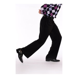 Men's Retro 70s Black Gabardine Wide Leg Trousers | Stretch Flat Front Dress Pants