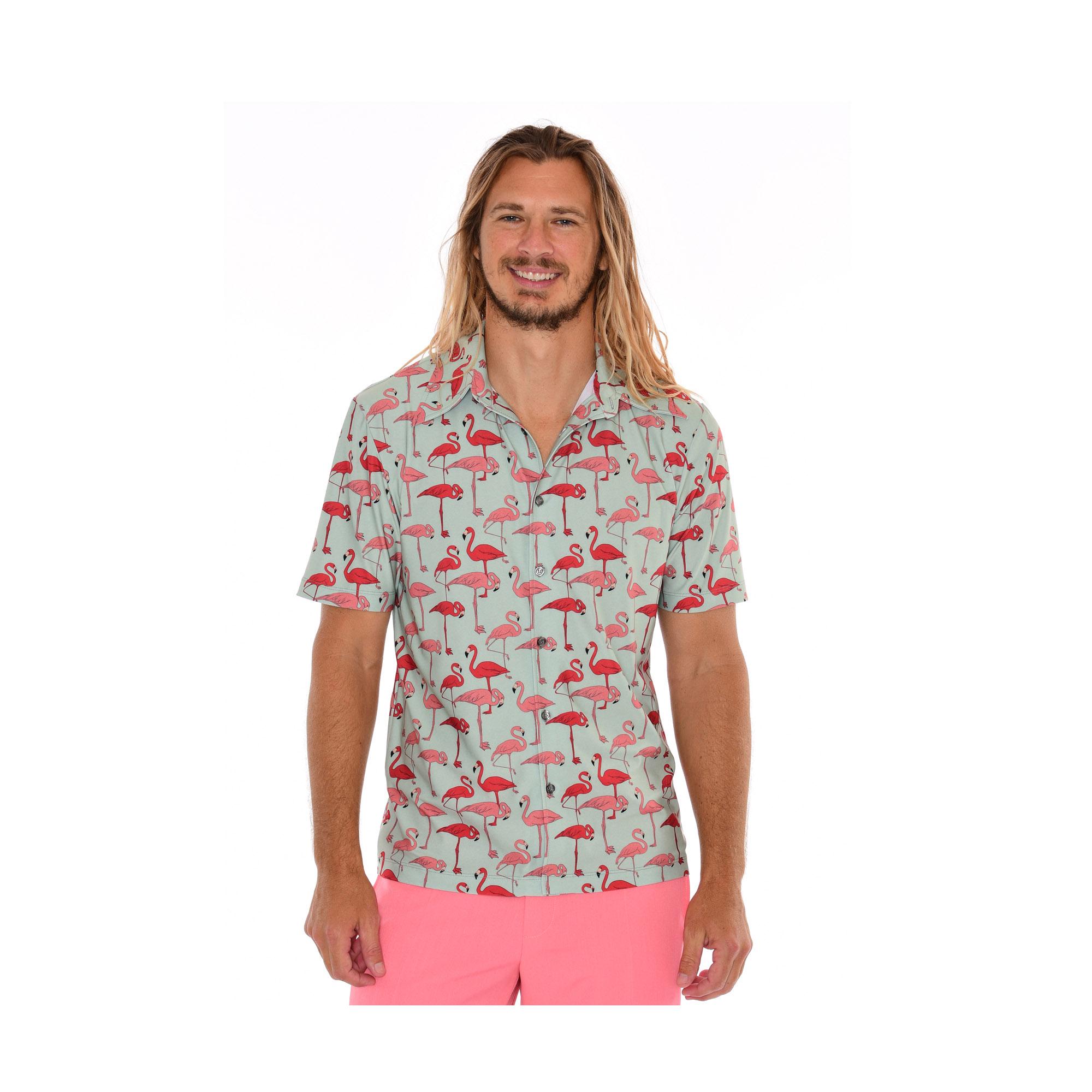 Men's Flamingo Print Shirt | Butterfly Collar Button Down | 70s