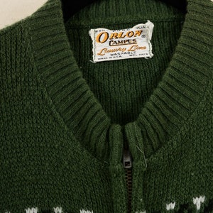 Vintage 1950s Men's Mohair Cardigan 50s Orlon Campus Sweater Forest Cozy Winter Sweater Retro Print Green Cardigan Size Small S image 8