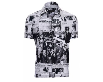 Men's Spread Collar Button Down |1970's Style Button Down Skate Beach Newspaper Print Shirt