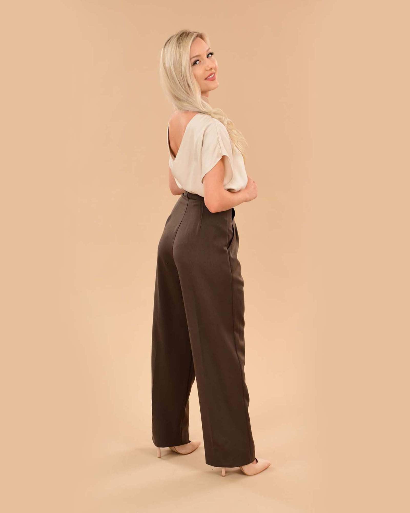 Brown Vintage-inspired Wide-leg Trousers for Office Wear - Etsy