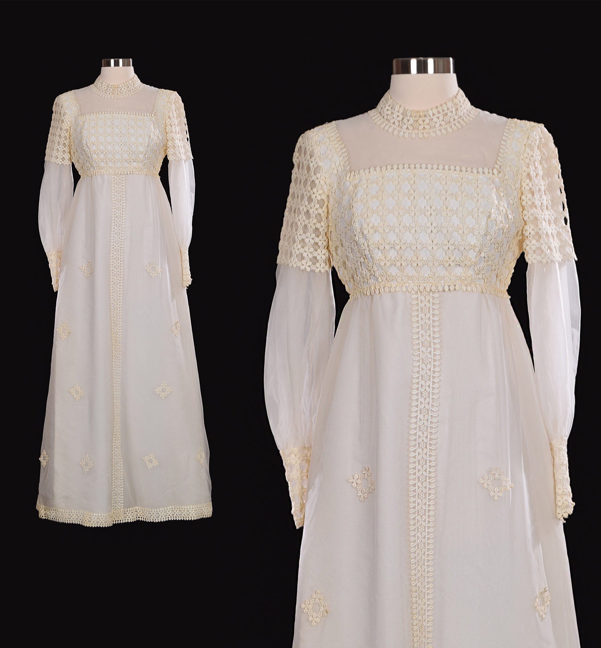 Vintage 1960s Boho Wedding Dress | 60s Empire Waist Bishop