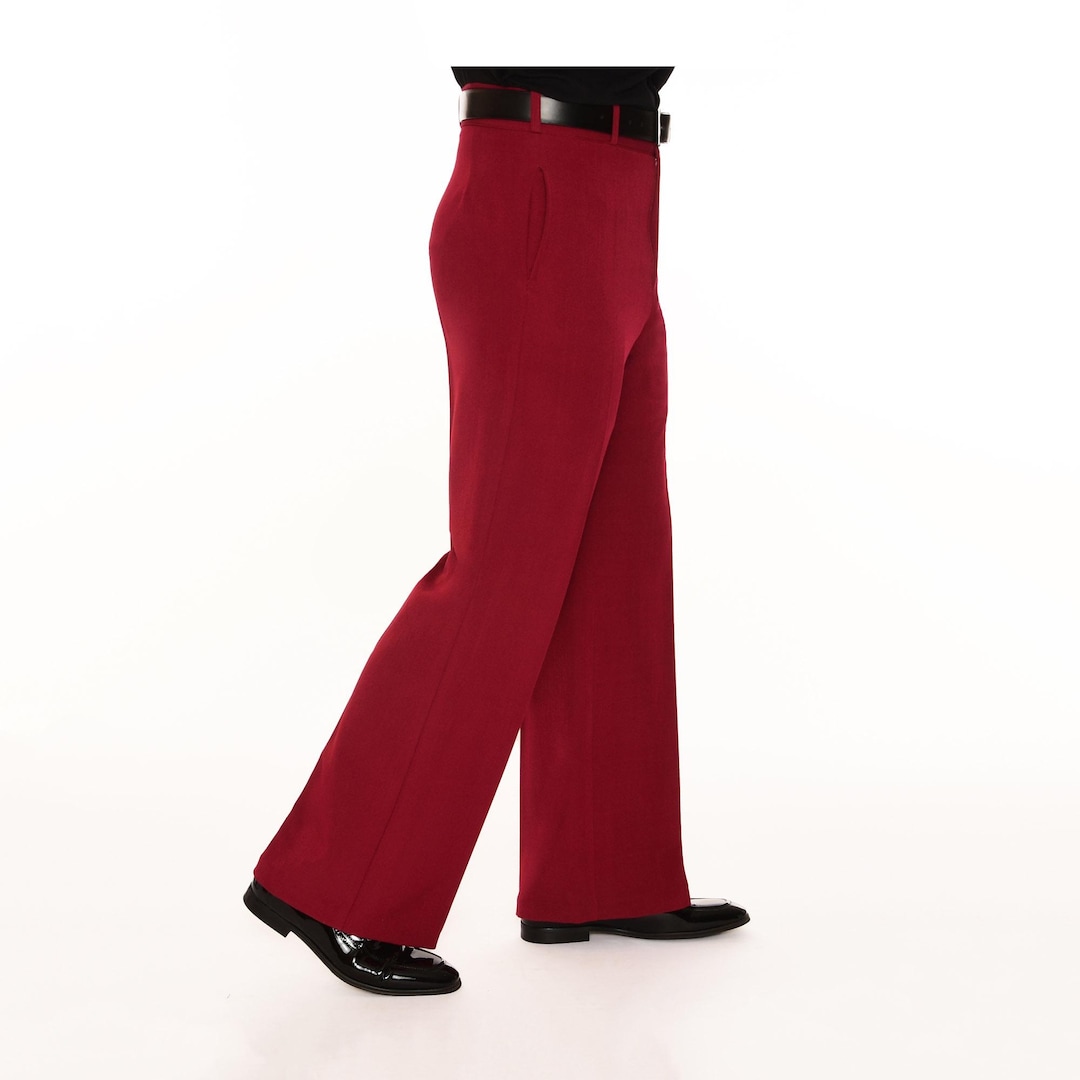 Men's Red Wide Leg Pants | Cranberry Dress Trousers | Retro
