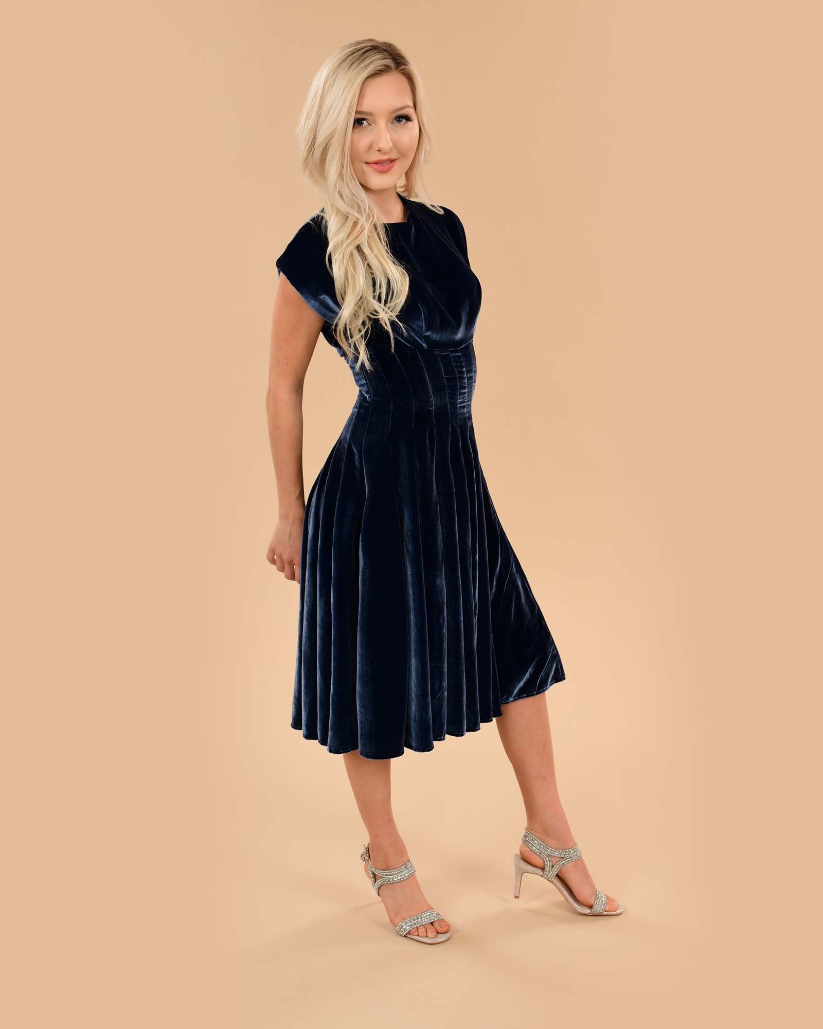 blue velvet fit and flare dress 1950s Blue Velvet Party Dress main image 0