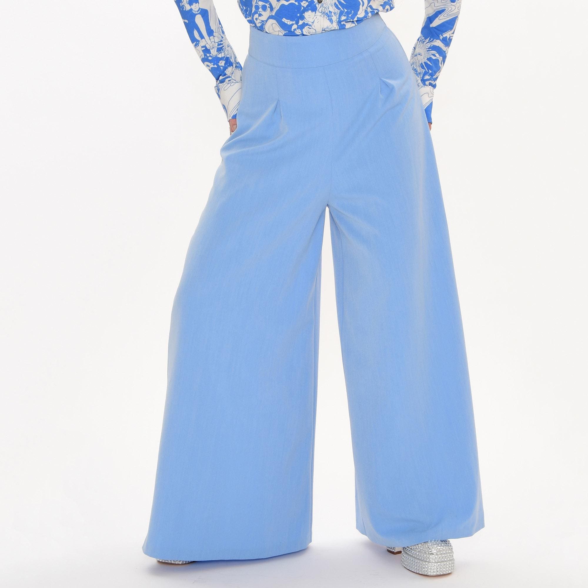 Elegant Baby Blue High-waist Wide-leg Trousers for Women  display picture 1