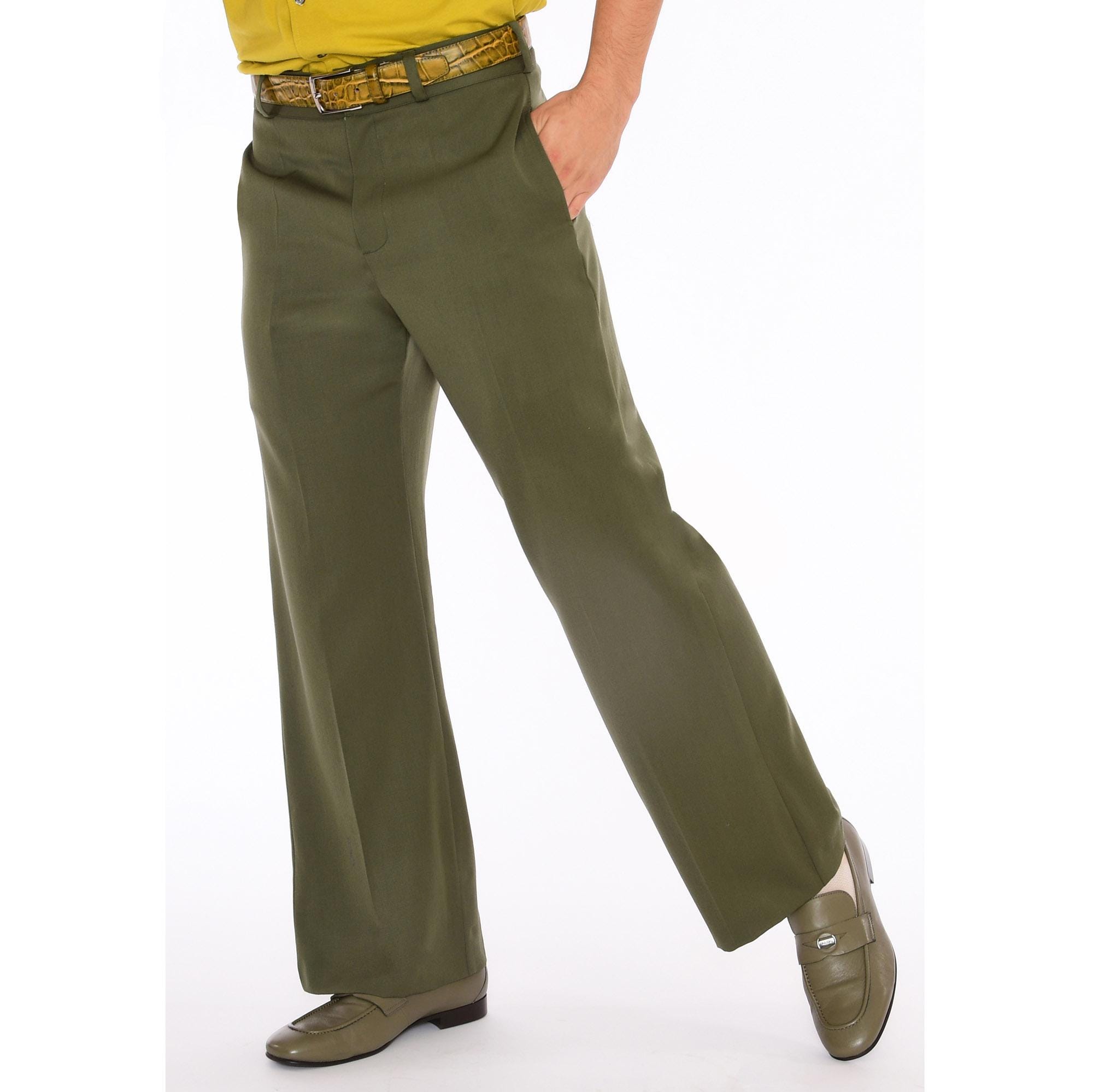 Vintage 70s Italian Wool Wide Leg Formal Trousers - Men's Olive