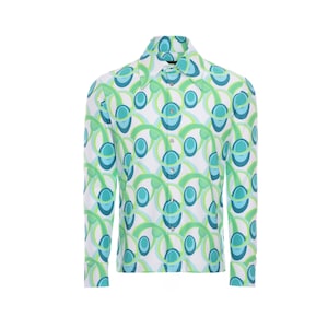 Men&#39;s Blue Mint Green Atomic Geo Print Long Sleeve Button Up Shirt