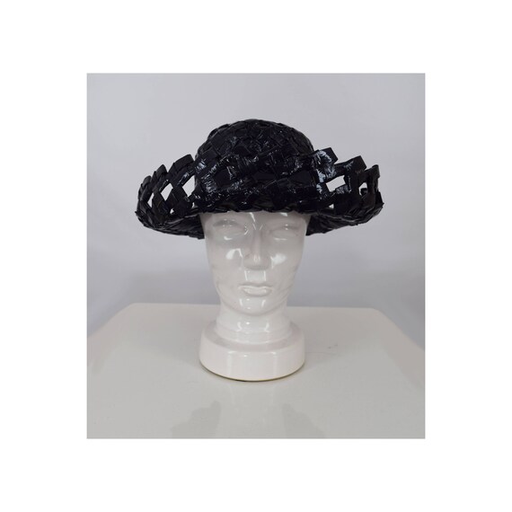 Vintage 1960s Navy Blue Straw Hat | Union Made Brimmed Hat  display picture 3