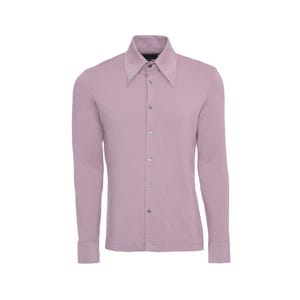 Vintage 70s Men&#39;s Lavender Cotton Knit Long Sleeve Shirt - Retro Purple Button-Down Top
