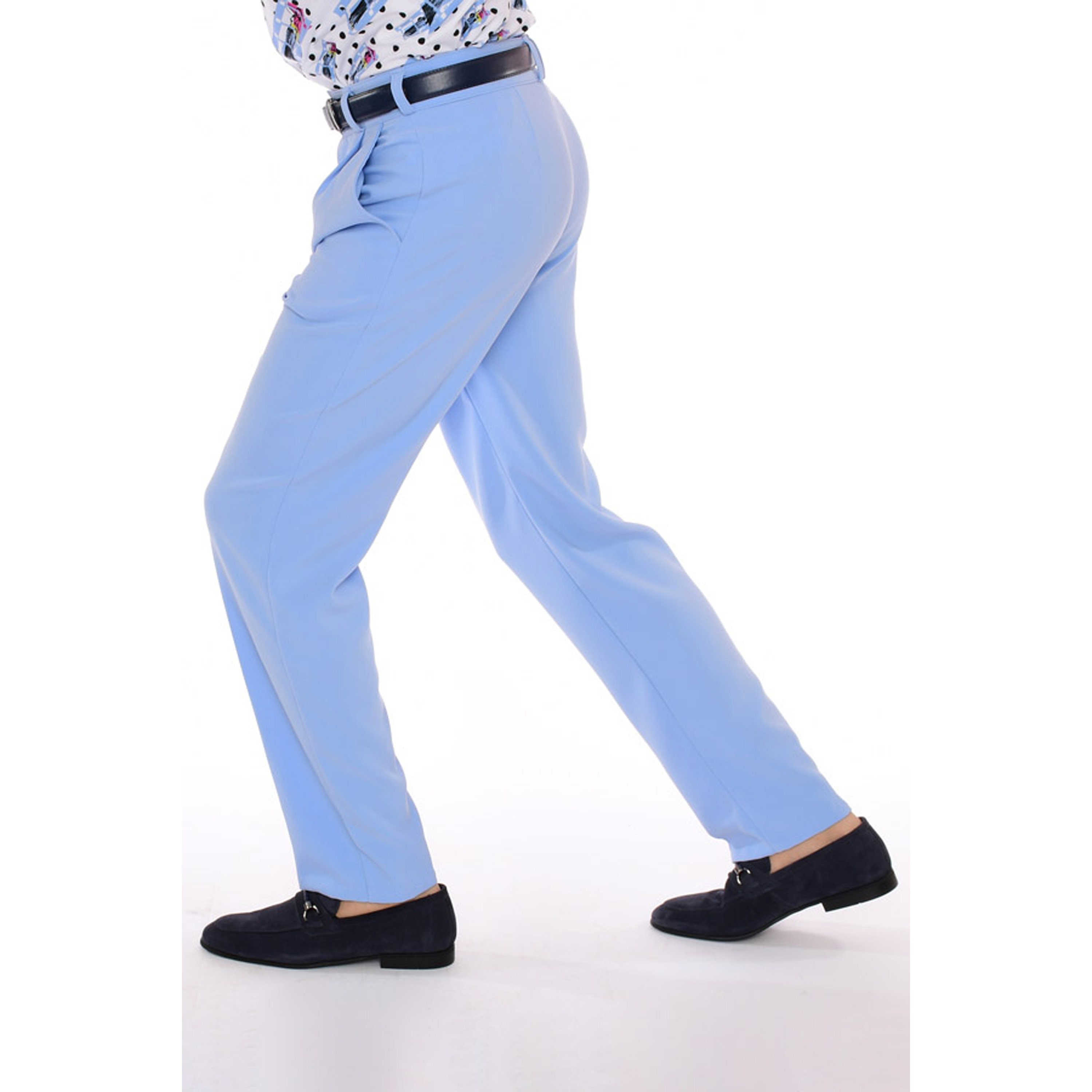 light blue dress pants mens Aesido Casual Men's Blue Linen Pants Blue / 40W X 30L main image 1