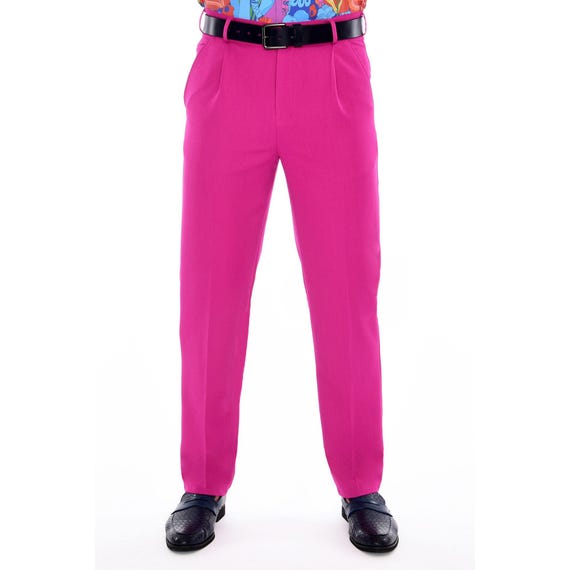 hot pink mens dress pants Men's Magenta Pink Slim Fit Gabardine Dress Pants
