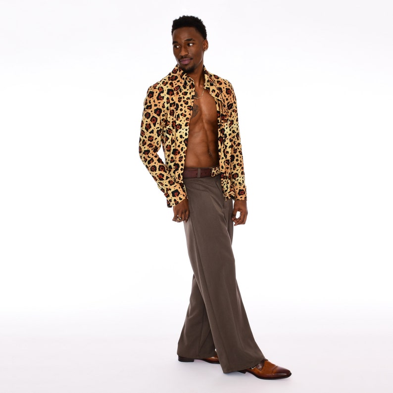 Mens Leopard Print Shirt Button Up Stretch Jersey Vintage Leopard Print Shirts Leopard Print Button Down Shirt XS S M L XL 2XL 3XL image 5