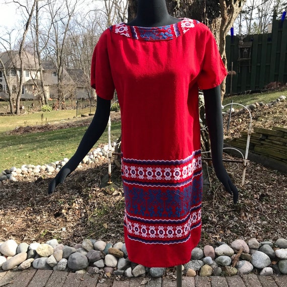 Red Dress Guatemalan dress Boho Dress 1970s red co