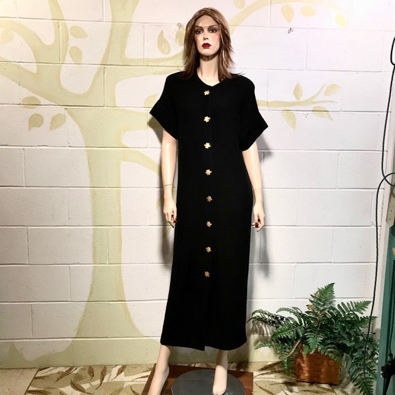 1980s Maxi Dress/Black Frabrikant Knit/Size M Midi