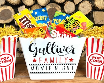 Personalized Family Movie Night Popcorn Tub Gift Basket