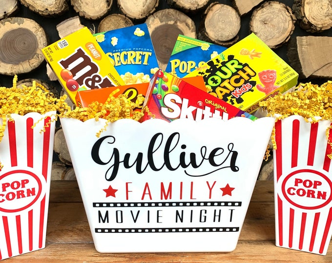 Personalized Popcorn Pop Corn Tub Bucket Family Gift Housewarming Movie ...