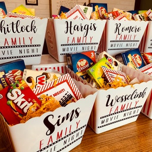 Personalized Family Gift Basket, Family Movie Night® Popcorn Tub, Movie Night Gift, Personalized Gift Ideas