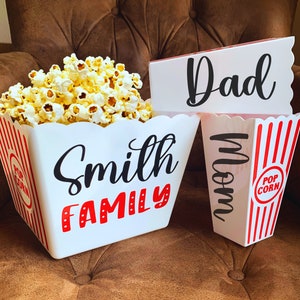 Personalized Family Movie Night Gift/ Popcorn Container Set/ Custom Family Gift Ideas/ Reusable Popcorn Bucket/ Gifts for family