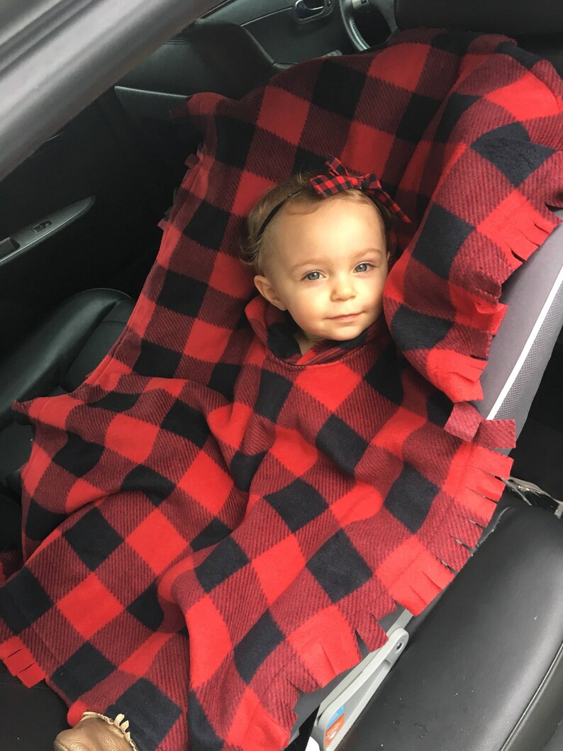 Car Seat Poncho Buffalo Plaid Baby Blanket Lumberjack Red Fleece