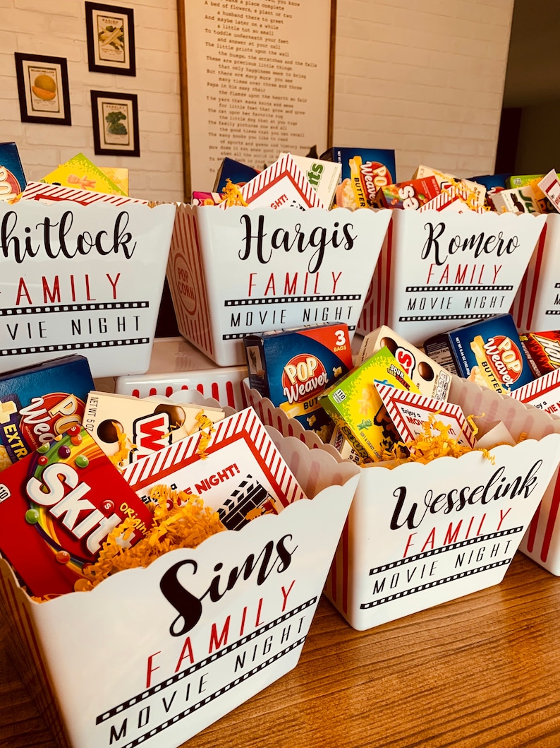 Personalized Family Gift Basket, Family Movie Night® Popcorn Tub, Movie Night Gift, Personalized Gift Ideas