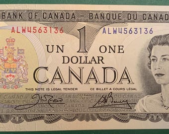 1973 Canada Bank Note 1 Dollar CROW - BOUEY Queen Elizabeth 11 UNC
