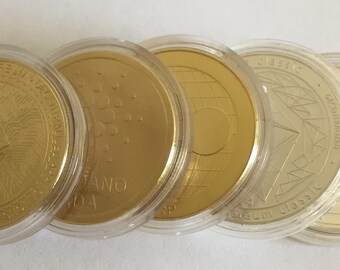 Ethereum (eth) Ethereum Classic (etc) Cardano (ada) Ripple (xrp) Physische Krypto-Münze Vergoldet/Versilbert 5Stk.