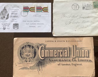 Kommerzielle Union Assurance Company und 1929 2 Cent und 1971 7 Cent Kanadische Briefmarke verwendet