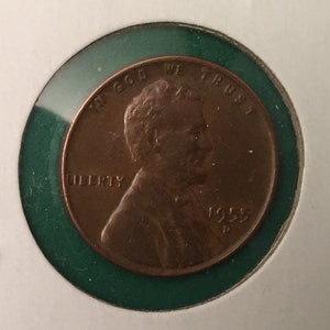 1955-D Lincoln Obverse Wheat Penny 1 Cent L on Liberty Close to Rim VF