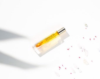 Organic Natural perfume | HAVEN | Sweet Floral - Crystal infused [Rose, frangipani, sandalwood, Cedarwood, Tangerine] Eco Gift for her -