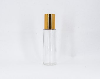 12.5 ml thick glass bottle - stainless steel roller ball - gold cap = Empty