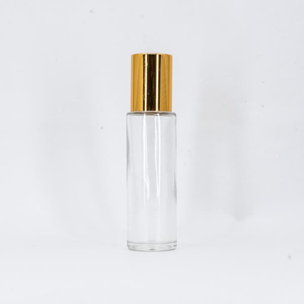 12.5 ml thick glass bottle - stainless steel roller ball - gold cap = Empty